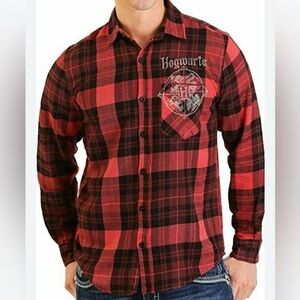 Harry Potter Hogwarts Red and Black Men's Plaid Flannel Shirt Size L